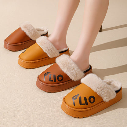 Women's Non-slip Plush Warm Slugged Bottom Home Cotton Slippers