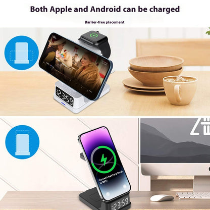 Magnetic Three-in-one 15W Wireless Charger With Clock - GadgetHub