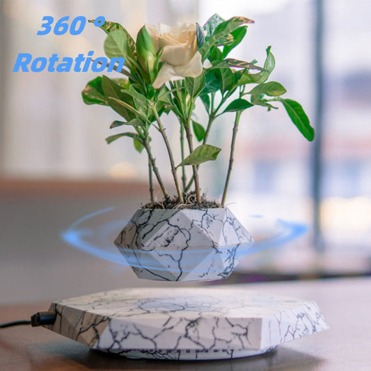 Levitating Plant Pot Marble Color Floating Planter Magnetic Levitation Bonsai Pot Office Home Decoration Kids Birthday Gift Home Decor - GadgetHub