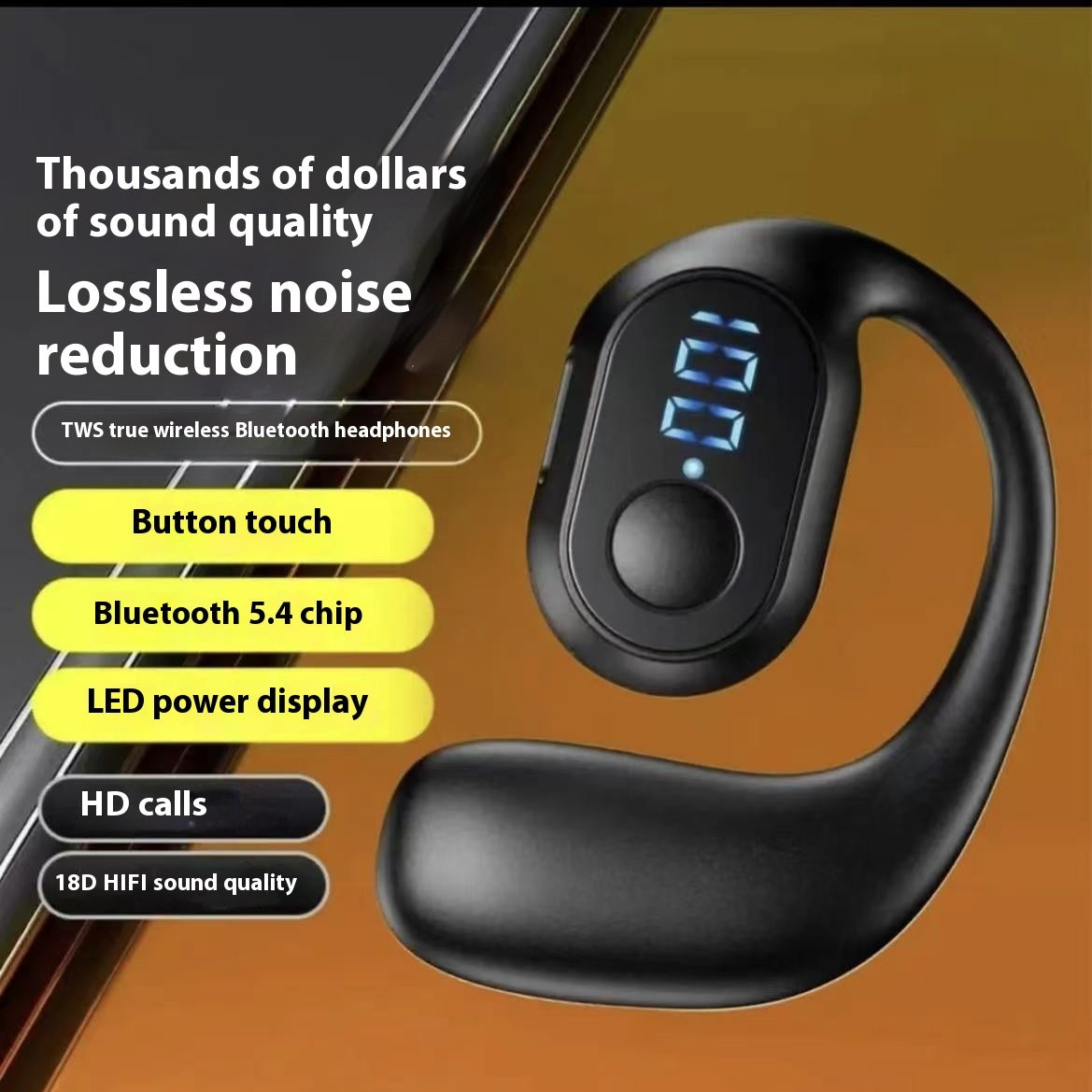 Business Wireless Headset Ear-mounted Non In-ear Smart Digital Display - GadgetHub